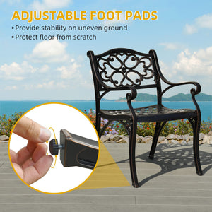 Outdoor Cast Aluminum Patio Dining Chairs with Armrest, Set of 2 – Hammered Bronze