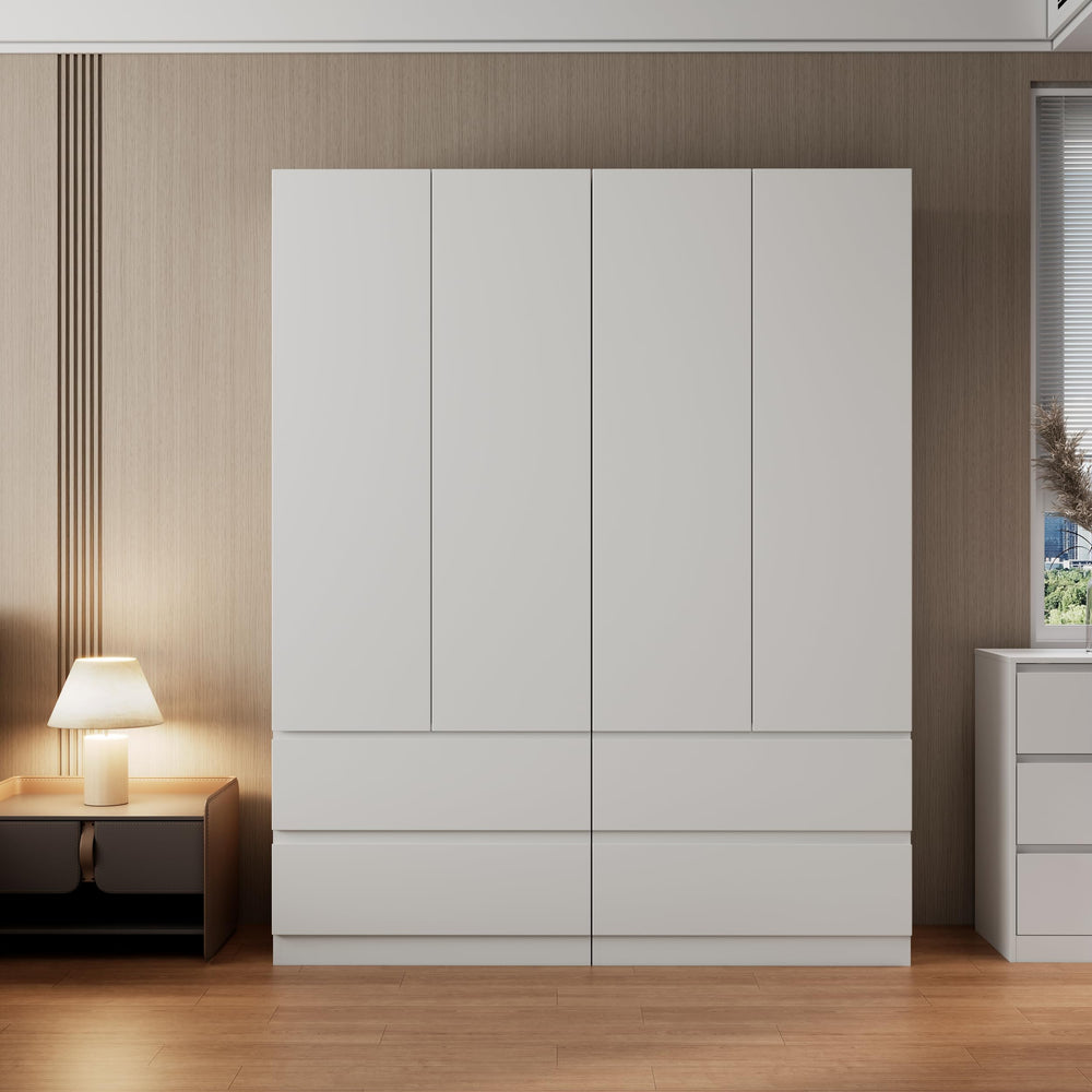 White Armoire Wardrobe with 2 Drawers, Shelves & Hanging Rod