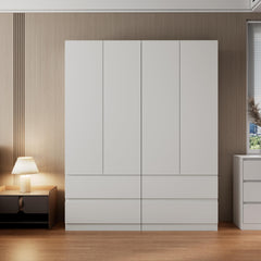 White Armoire Wardrobe with 2 Drawers, Shelves & Hanging Rod