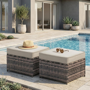 2-Piece Patio Sofa Ottomans with 4.3" Thick Cushions