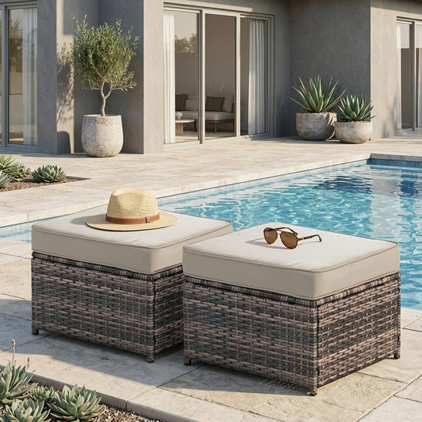 2-Piece Patio Sofa Ottomans with 4.3" Thick Cushions