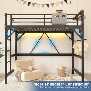Twin Loft Bed with LED Lights & Charging Station