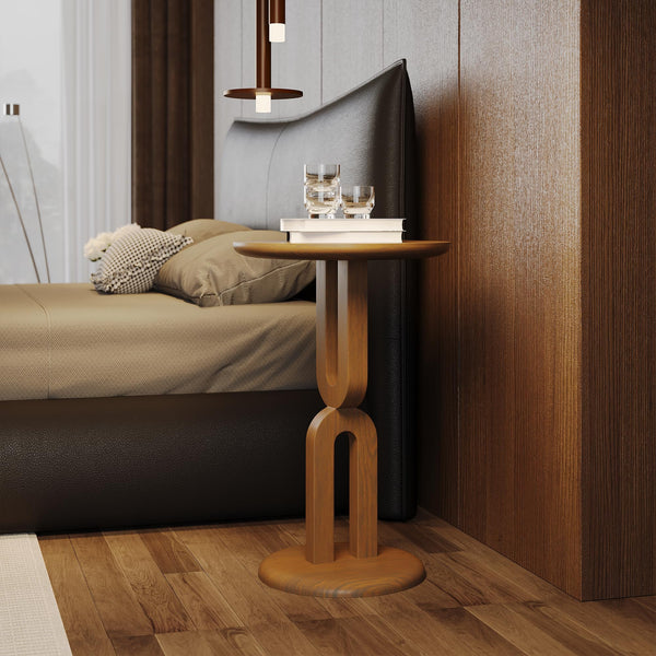 Solid Wood End Table with U-Shaped Base