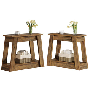 Wood End Table with 2 Storage Shelves
