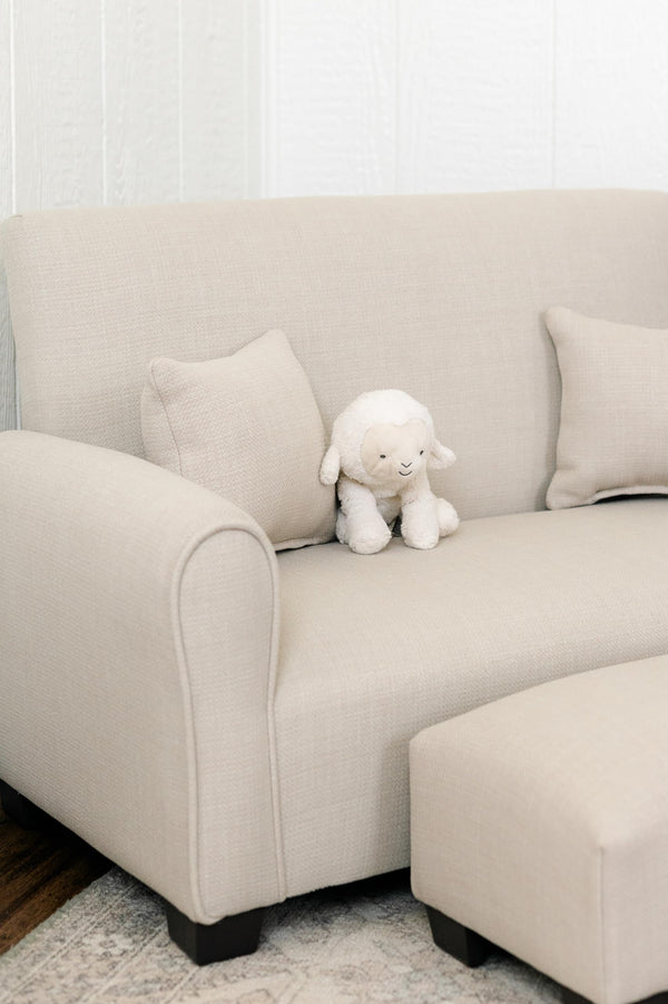 Customized Toddler Upholstered Sofa with Ottoman and Pillows