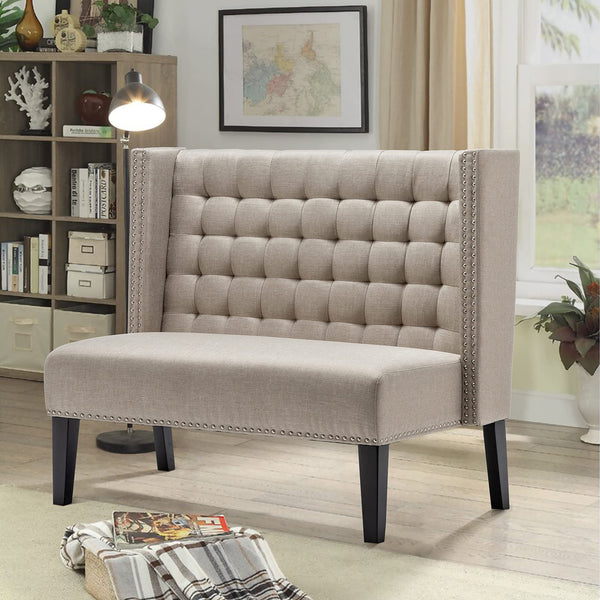 Tufted Loveseat Sofa with Wingback & Nail Head Trim