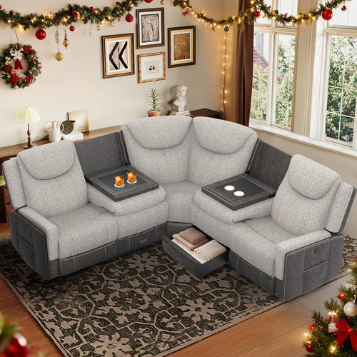 Recliner Sectional Sofa with Flip Middle Backrest & Console