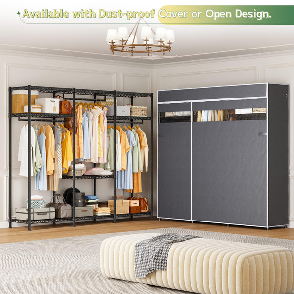 Heavy Duty Clothes Rack with Cover & Adjustable Shelves