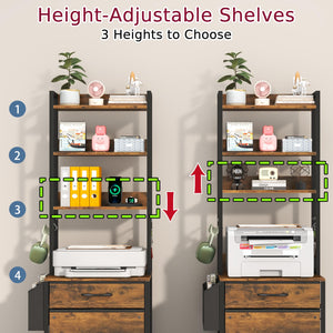 3-Drawer File Cabinet with Charging Station & 4-Tier Bookshelf