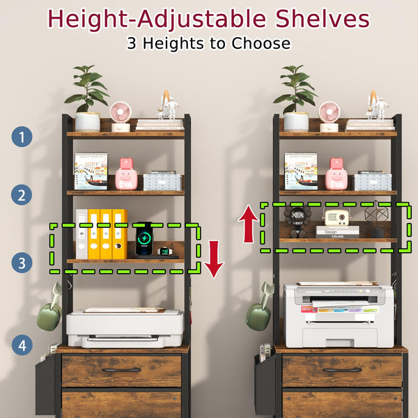 3-Drawer File Cabinet with Charging Station & 4-Tier Bookshelf