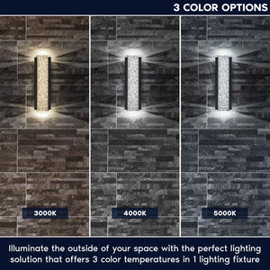 LED Outdoor Wall Sconce with Seeded Bubble Glass, 3CCT, IP65, 12W – 2 Pack