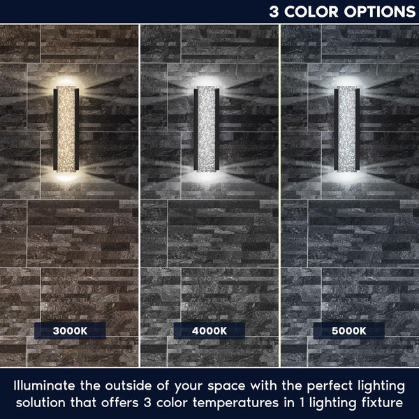 LED Outdoor Wall Sconce with Seeded Bubble Glass, 3CCT, IP65, 12W – 2 Pack
