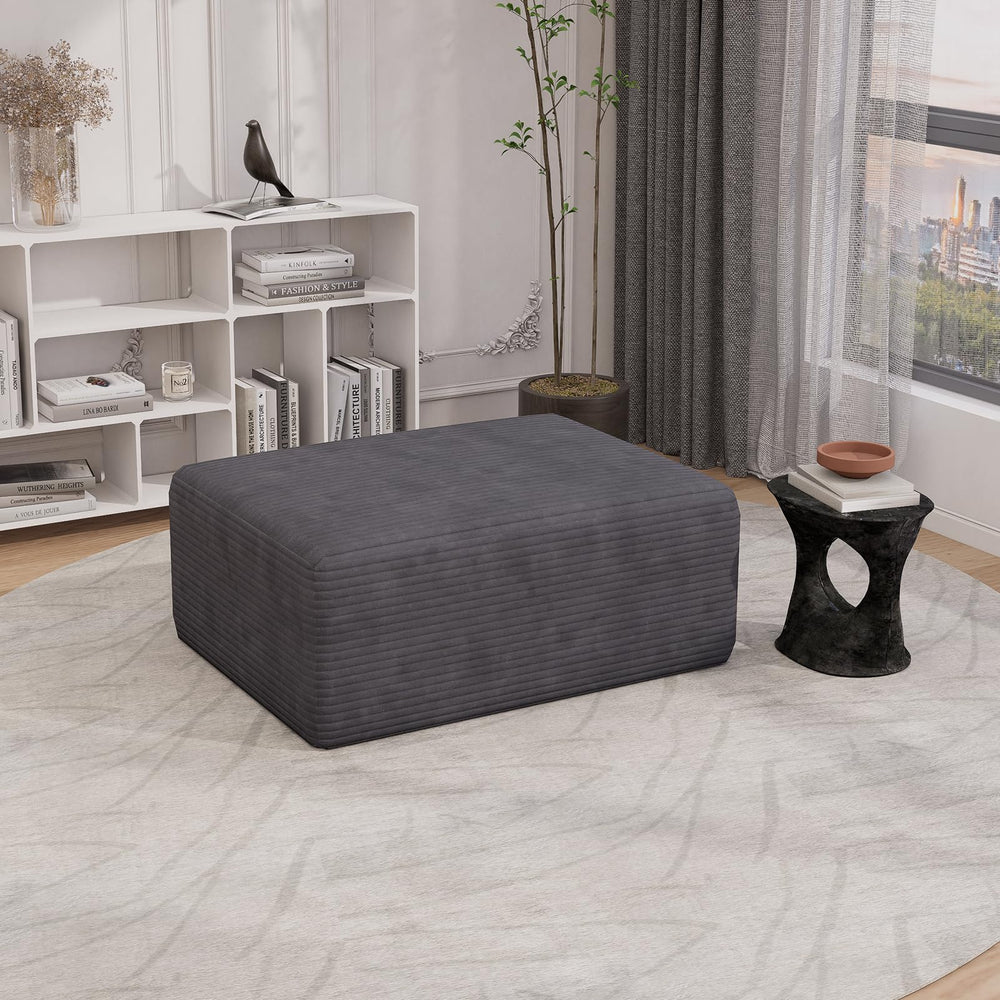 Oversized Corduroy Cloud Ottoman – Rectangle Pouf with 28D Foam