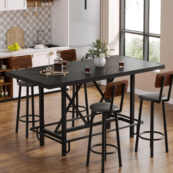 63-Inch Industrial Counter Height Bar Table with Metal Footrest