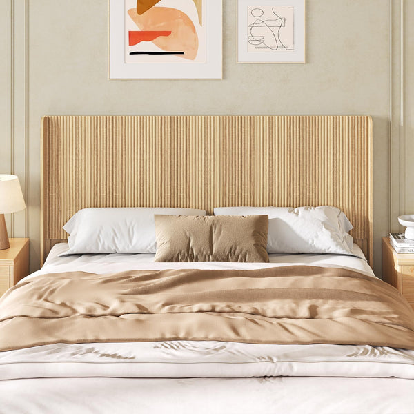 Fluted Wood Queen Headboard – Wall Mount, Wingback, Natural