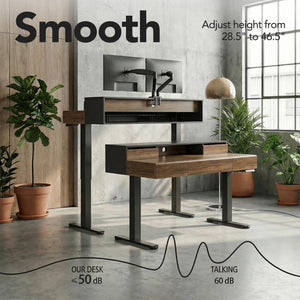 Electric Standing Desk with 5 Solid Wood Drawers & Desktop Riser, 48" x 26" – Dark Walnut