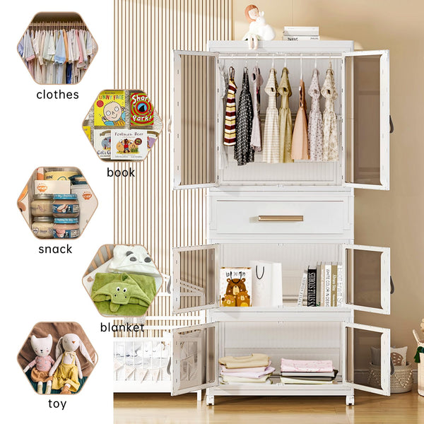 Kids Portable Wardrobe Closet with Drawers & Doors