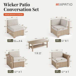 Modular Outdoor Wicker Sectional Sofa Set with Cushions & Coffee Table