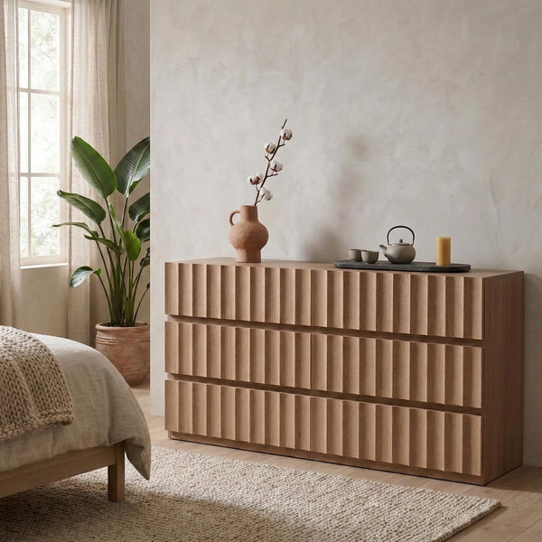 9-Drawer Wide Dresser with Fluted Design