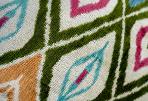 Handmade Multicolor Velvet Throw Pillow – Diamond Ikat, 20x20"