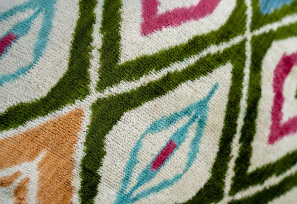 Handmade Multicolor Velvet Throw Pillow – Diamond Ikat, 20x20"