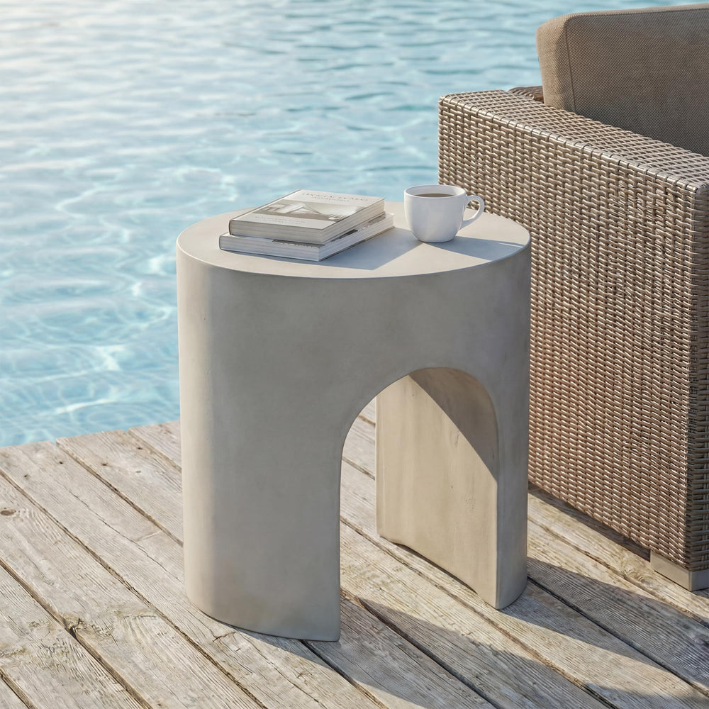 Outdoor Concrete Accent Side Table with Arch Design