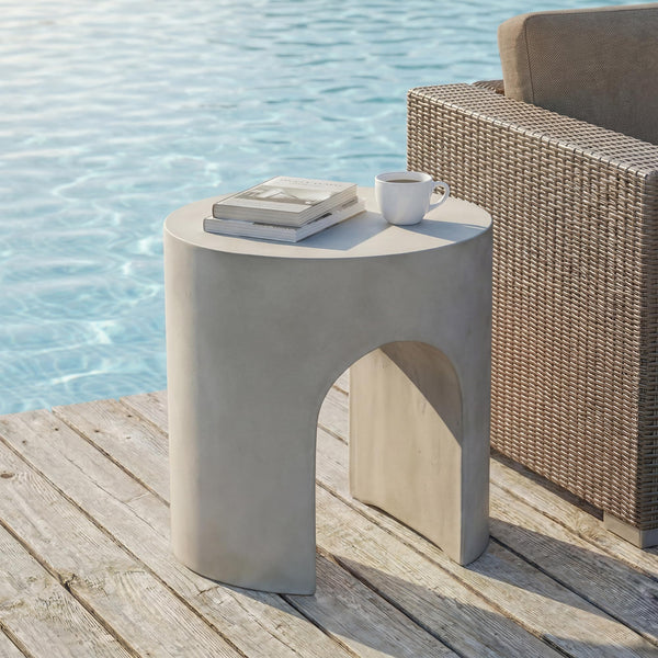 Outdoor Concrete Accent Side Table with Arch Design