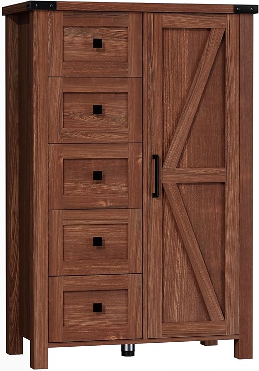 5-Drawer Dresser with Barn Door & Adjustable Shelves