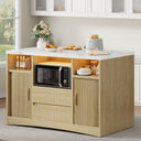 Rolling Kitchen Island with Storage, Power Outlet & LED Light