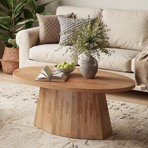 Oval Coffee Table 47-Inch with Polygonal Pedestal