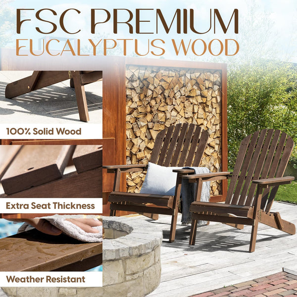 Folding Eucalyptus Adirondack Chair Set of 2