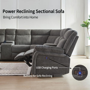 Power Reclining Sectional Sofa with USB Port & Console Storage
