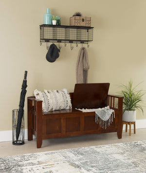 Split Seat Storage Bench with Walnut Finish