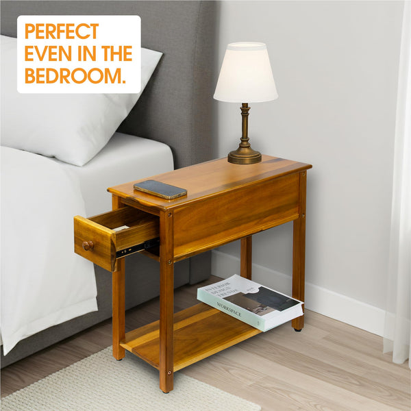 Narrow End Table with Drawer and Shelf