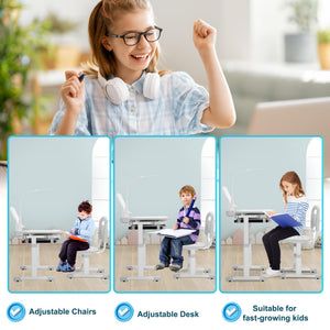 Kids Height-Adjustable Desk & Chair Set with LED Lamp