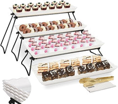 4-Tier Serving Tray Set with Stand – Wave Edge Melamine Platters
