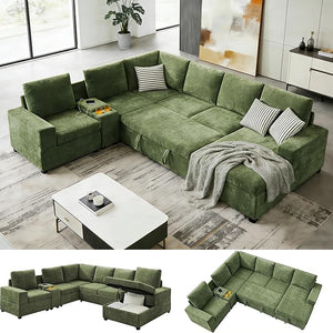 Modular Sectional Sofa with Pull-Out Bed & Storage