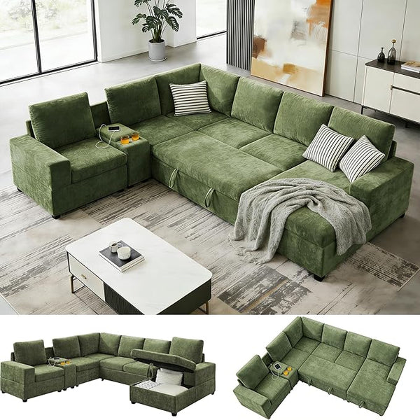 Modular Sectional Sofa with Pull-Out Bed & Storage
