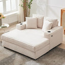 60-Inch Oversized Chaise Lounge Sofa with Charging Station & Cup Holders
