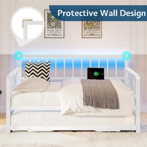 Twin Daybed with Trundle, Charging Station & LED Lights