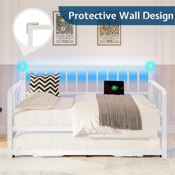 Twin Daybed with Trundle, Charging Station & LED Lights