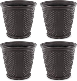 Wicker Round Planter Pot — 22" Resin, Indoor & Outdoor, Drainage Hole