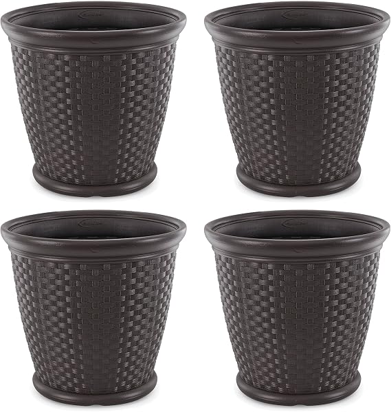 Wicker Round Planter Pot — 22" Resin, Indoor & Outdoor, Drainage Hole