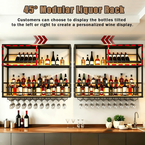 Wall Mounted Bar Shelf with LED & Wine Glass Rack