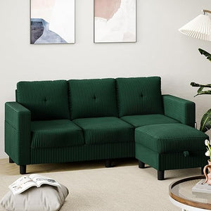 3-Seat L-Shaped Sectional Sofa with Storage Ottoman & Reversible Chaise