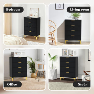 4-Drawer Bedroom Dresser with Gold Metal Handles