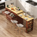 80"-48" Extendable Kitchen Island with Extended Dining Table and Power Outlet,Large Mobile Kitchen Storage Islands with 2 Storage Drawers,Rolling Islands Cart with 3 Extra Rows Open Shelves(Blue)
