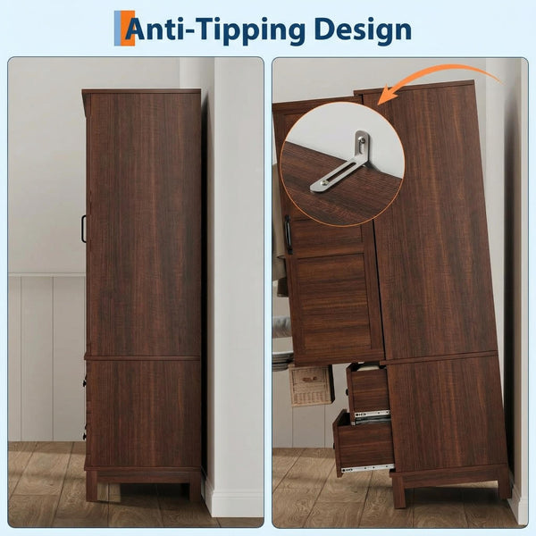 72" Armoire Wardrobe with Drawers & Adjustable Shelves – Walnut