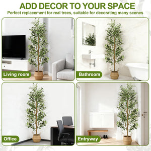 Faux Olive Tree – 6ft & 7ft Indoor Artificial Tree with Planter, Basket & Lights