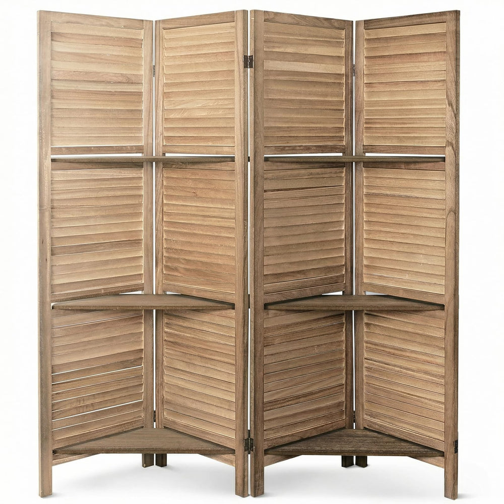 4-Panel Folding Room Divider with Shelves